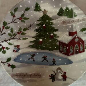 Lenox Holiday set of four Plates with Red and Green Christmas Scene